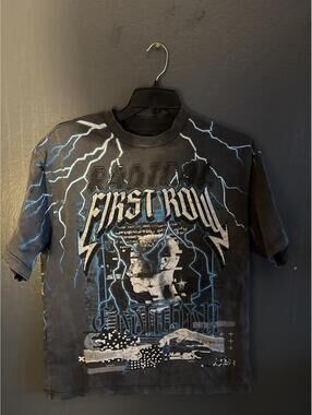 First Row x Logic Black Graphic Lightning T-Shirt Size M